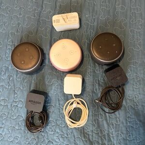 Amazon Echo Dot Trio in Black and Pink with Power Adapters
